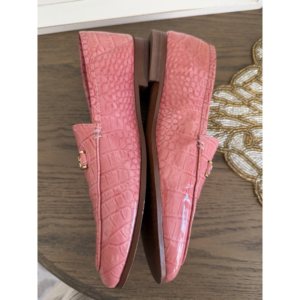 Sam Edelman Pink Patent Croc Loafers Size 6.5 Horsebit Preppy Slip On Flats - Picture 9 of 12